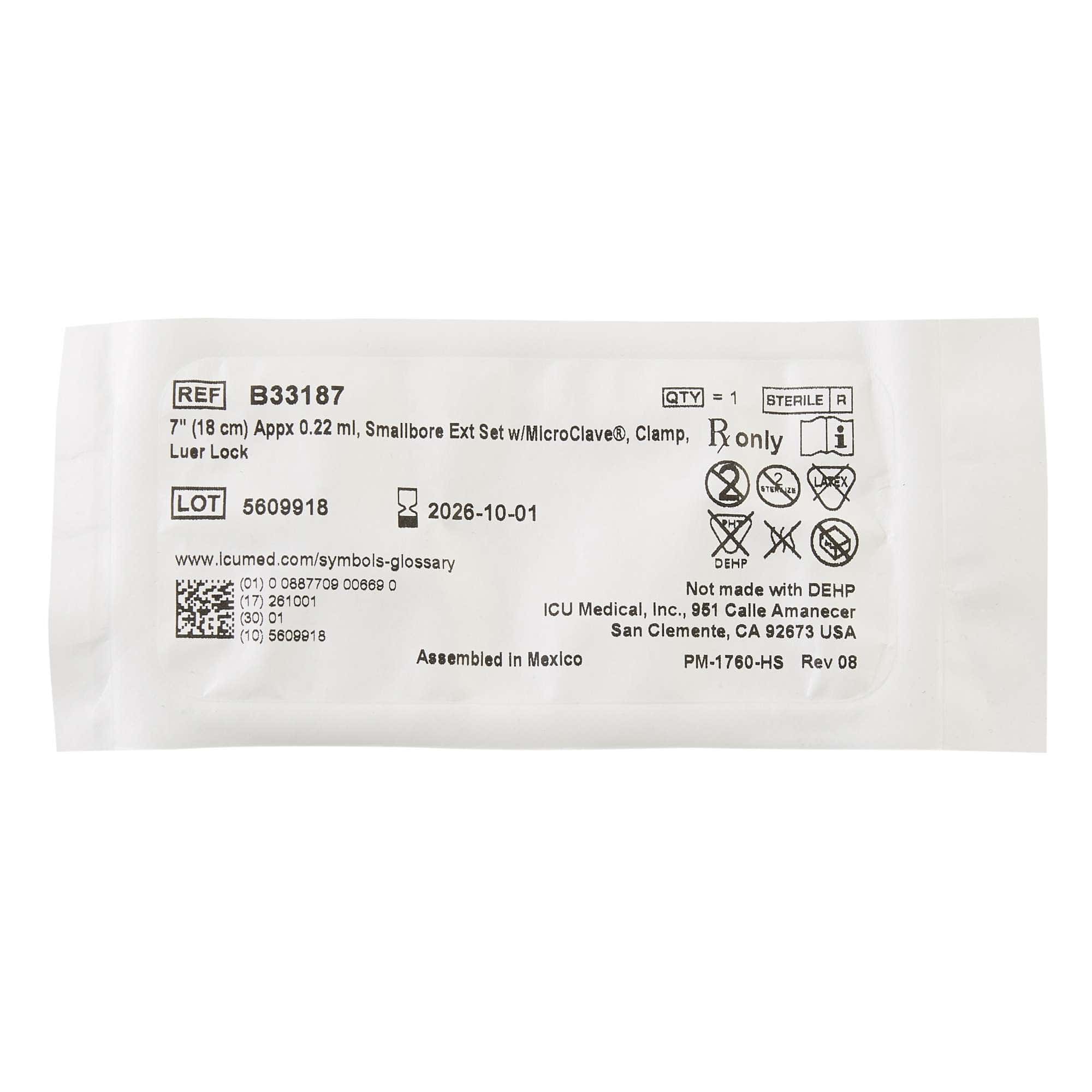 ICU Medical IV Extension Set with Microclave Connector, Smallbore, 7" - Case of 50 - Image 2