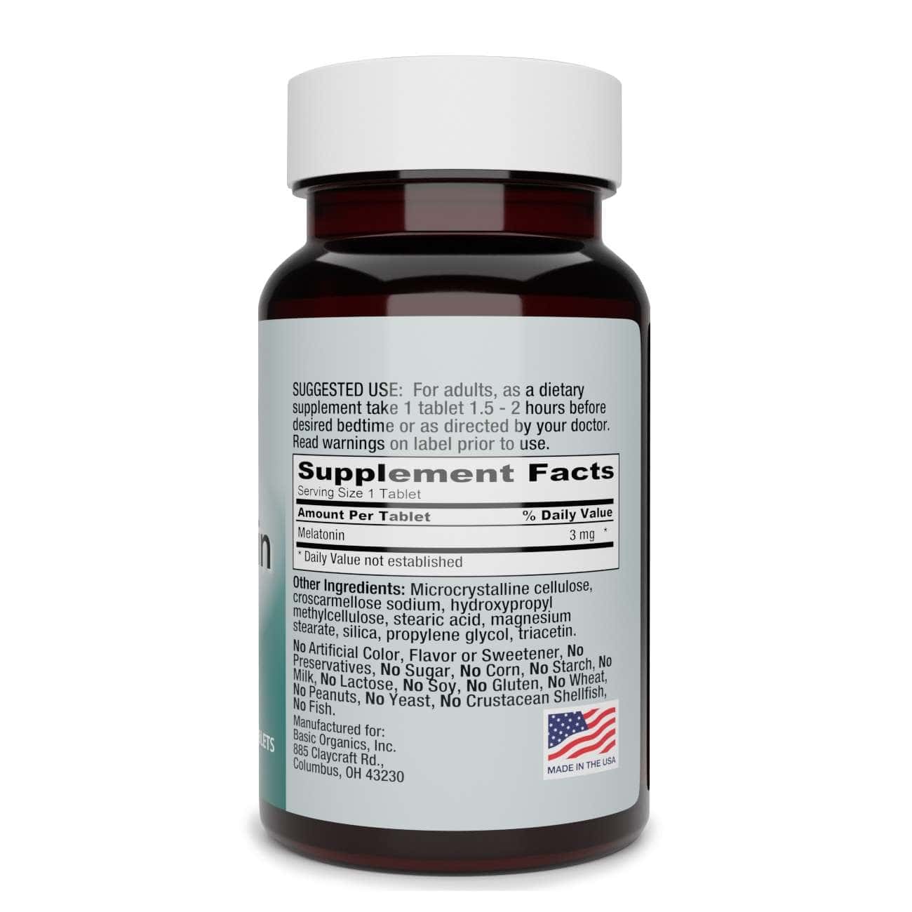 Basic Organics Melatonin Natural Sleep Aid, 3 mg - Image 2