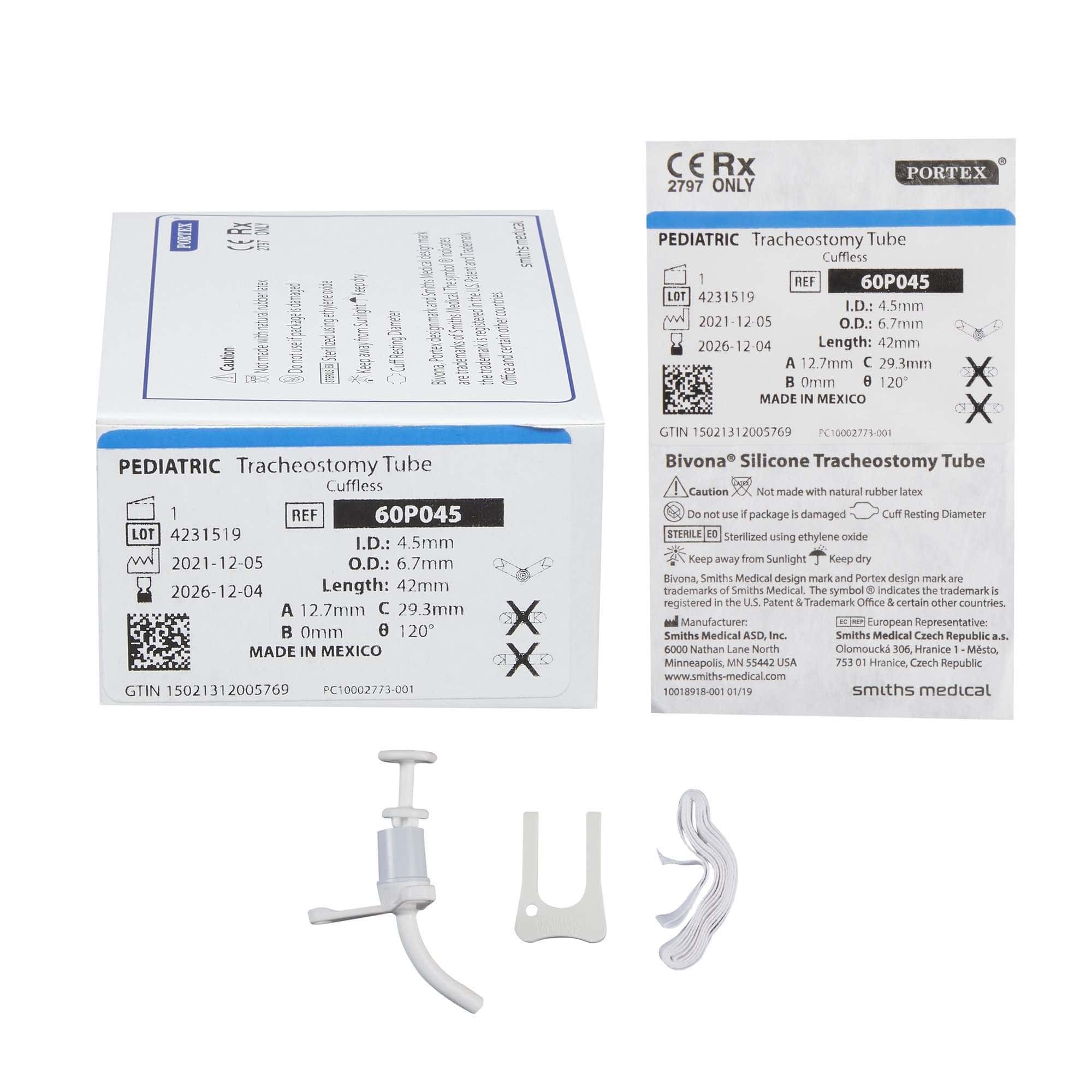 Bivona Uncuffed Tracheostomy Tube White Sterile V Neck Flange Pediatric - Image 3