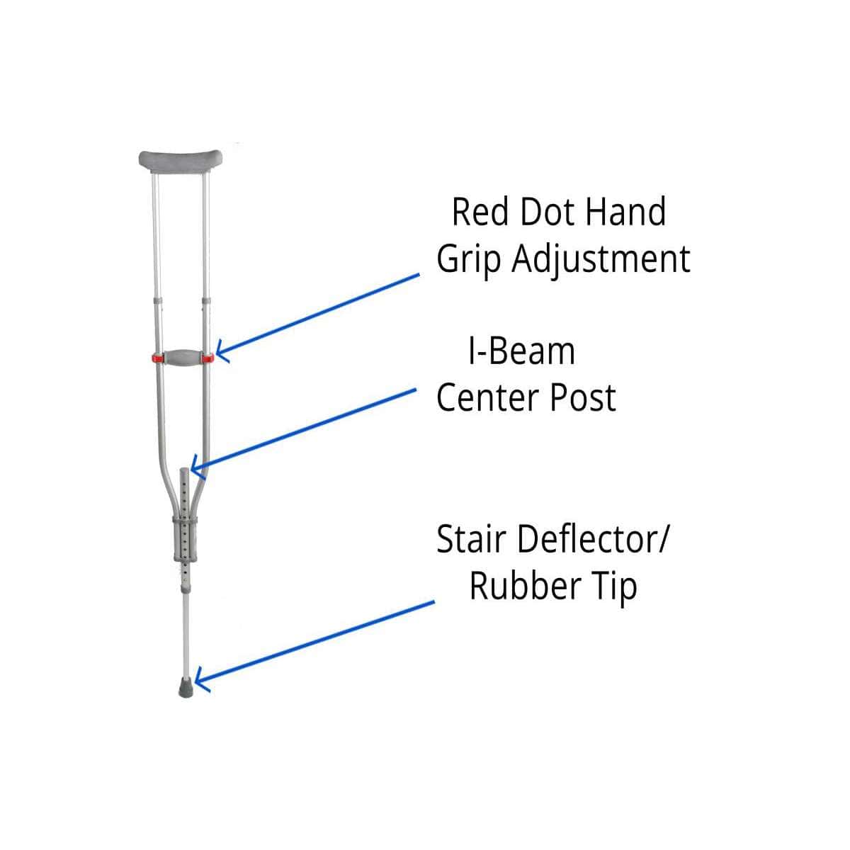 Medline Quick-Fit Aluminum Crutches with Red Dot Hand Grip - Image 2