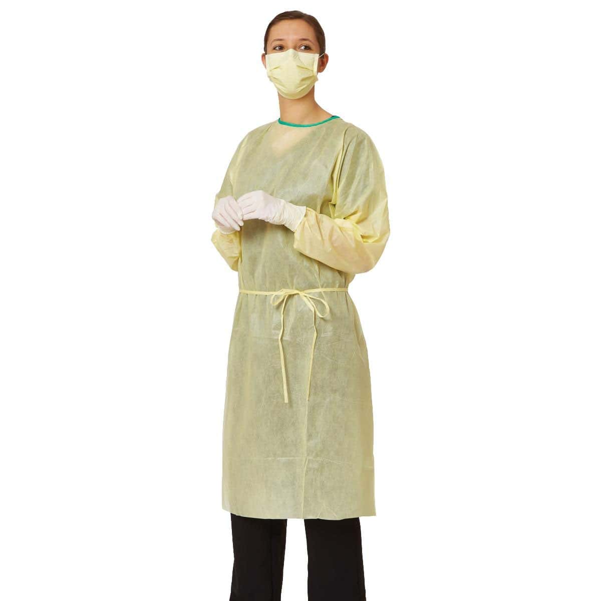 Medline Disposable SMS Medium-Weight Yellow Isolation Gown, Large - Case of 100 - Image 1