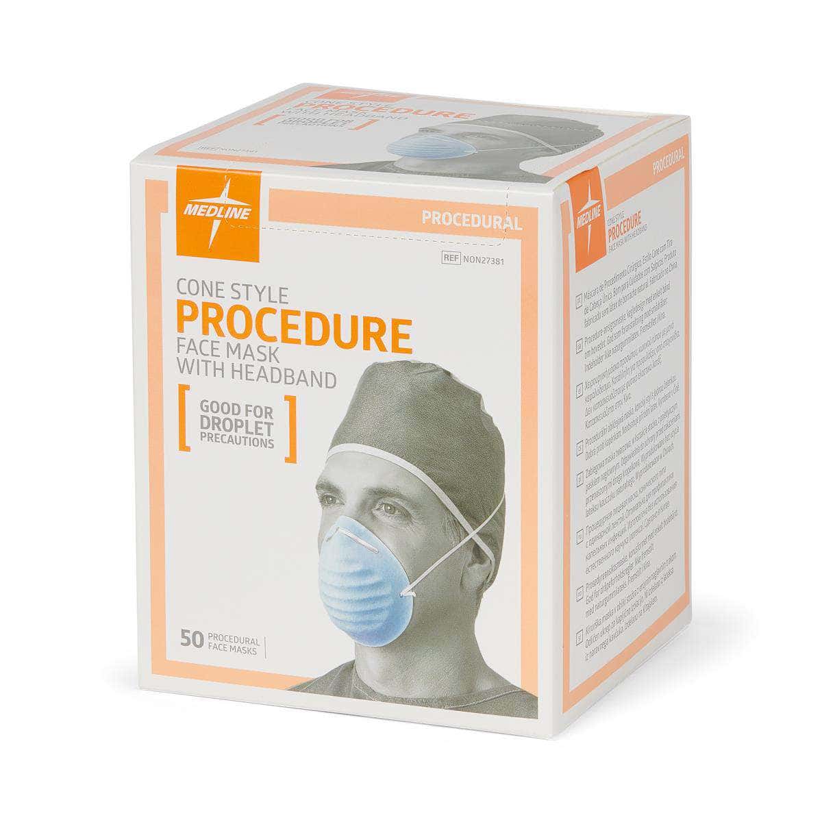 Medline Cone-style Face Masks With Band, Blue - Image 2