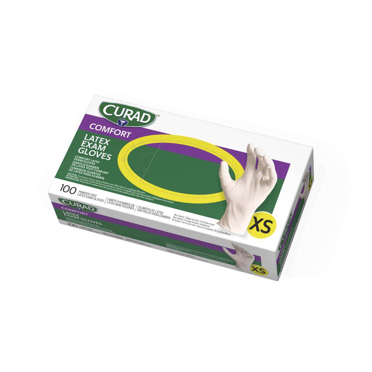 Curad Powder-Free Textured Latex Exam Gloves, Extra Small - Box of 100 - Image 1