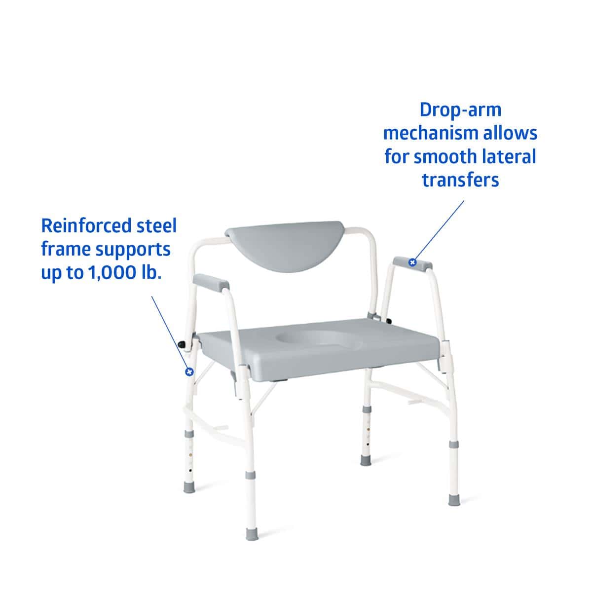 Medline Steel Bariatric Drop-Arm Commode - Image 2