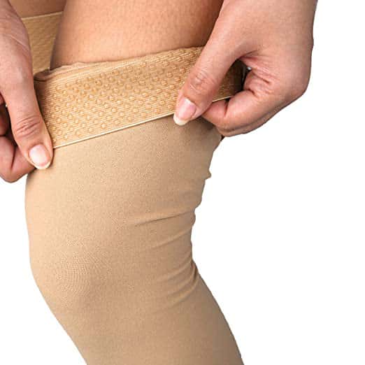 Sigvaris Natural Rubber Open Toe Thigh-High W/Grip-Top Compression Stockings, Beige - Image 2