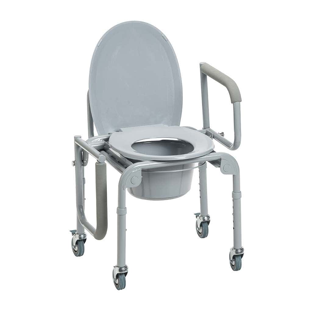 Drive Medical Steel Drop-Arm Commode with Wheels and Padded Armrests - Case of 2 - Image 1