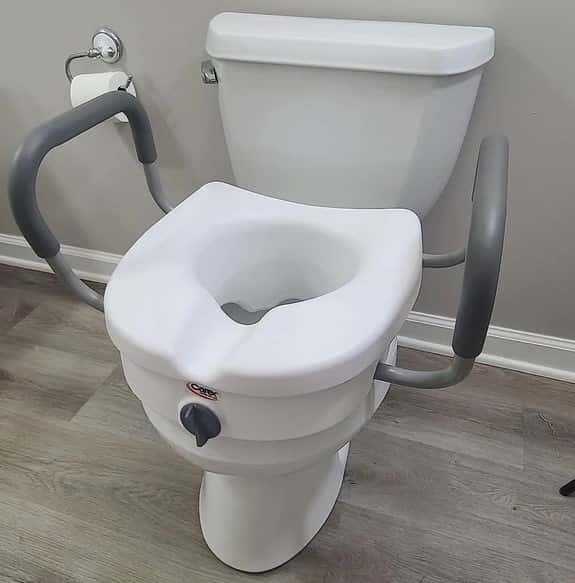 Carex E-Z Lock Locking Raised Toilet Seat with Armrests - Image 3
