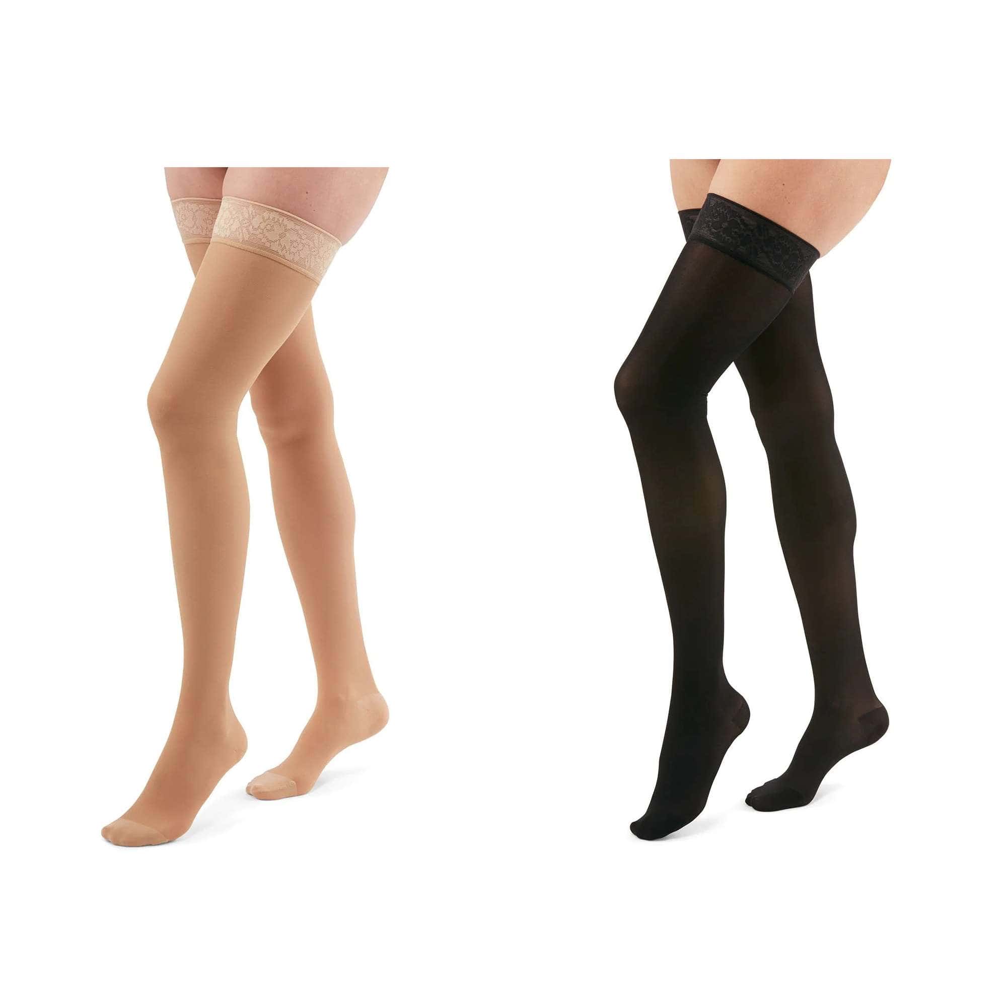 Duomed Transparent Thigh High Compression Stocking with Silicone Lace Top Band - Image 1