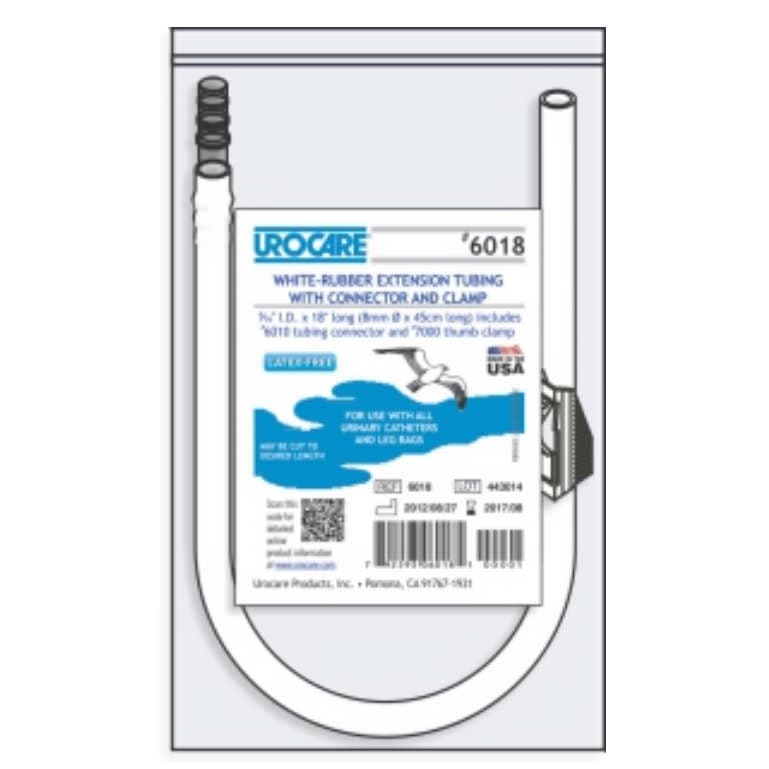 Urocare White Rubber Extension Tubing with Connector and Clamp