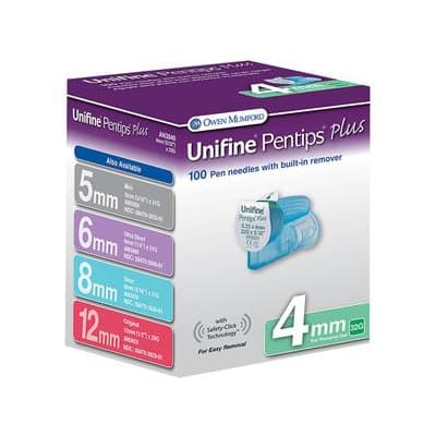 Owen Mumford Unifine Pentips Plus Pen Needle 32G, 4mm, 100 Count - Box of 100