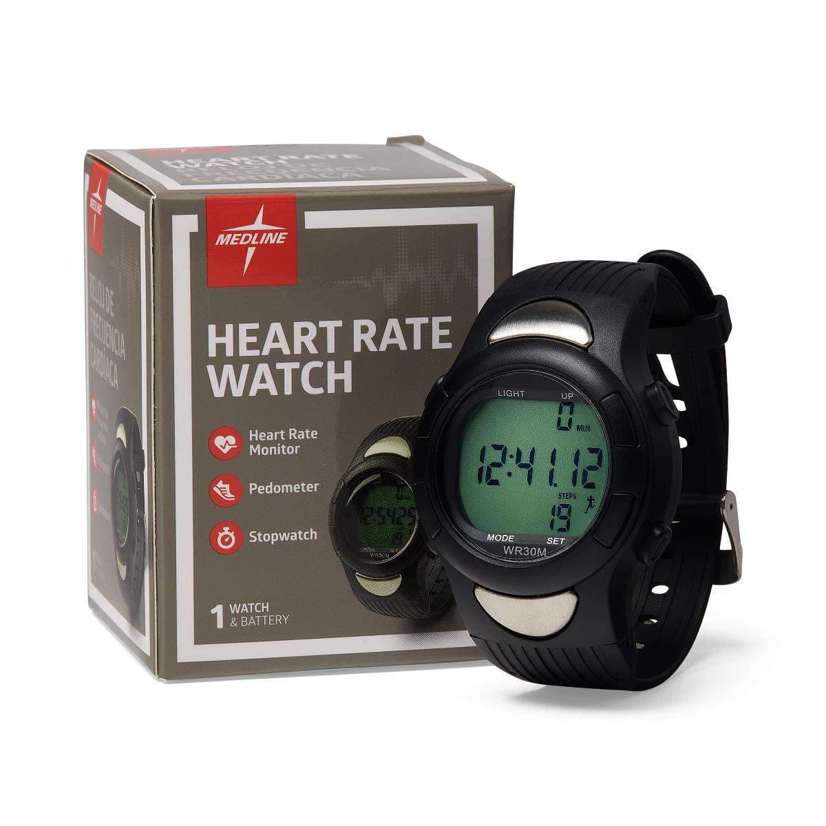 Medline Digital Heart Rate and Pedometer Watch, New Version