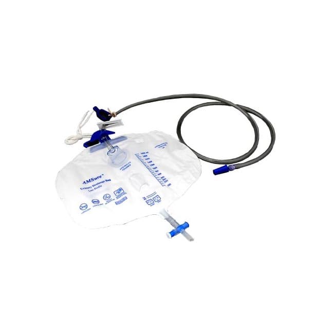 AMSure Urinary Drain Bag Without Additive T-Tap Drain Valve Single Plastic Hook Graduated - Case of 20 - Image 1