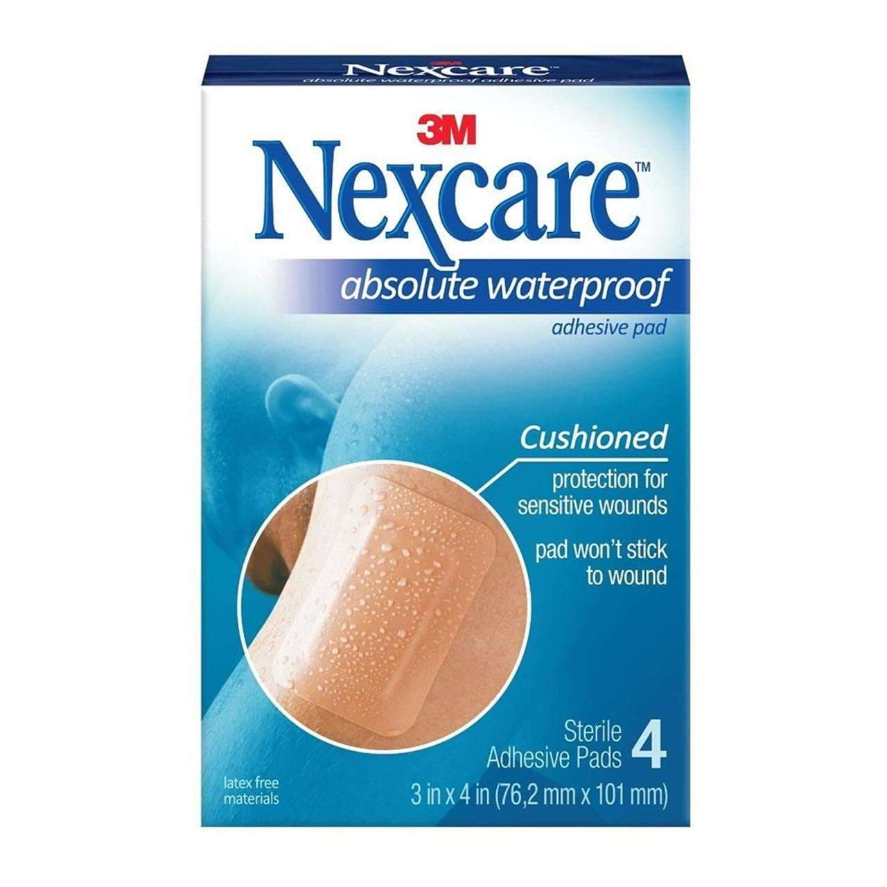 3M Nexcare Absolute Waterproof Adhesive Pad, 3" x 4", Tan - Package of 4 - Image 1