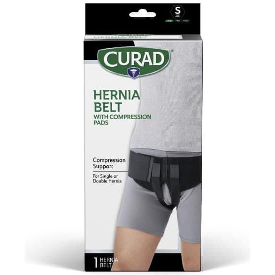 Curad Hernia Belt with Removable Compression Pads, Elastic, Black, Small - Case of 4