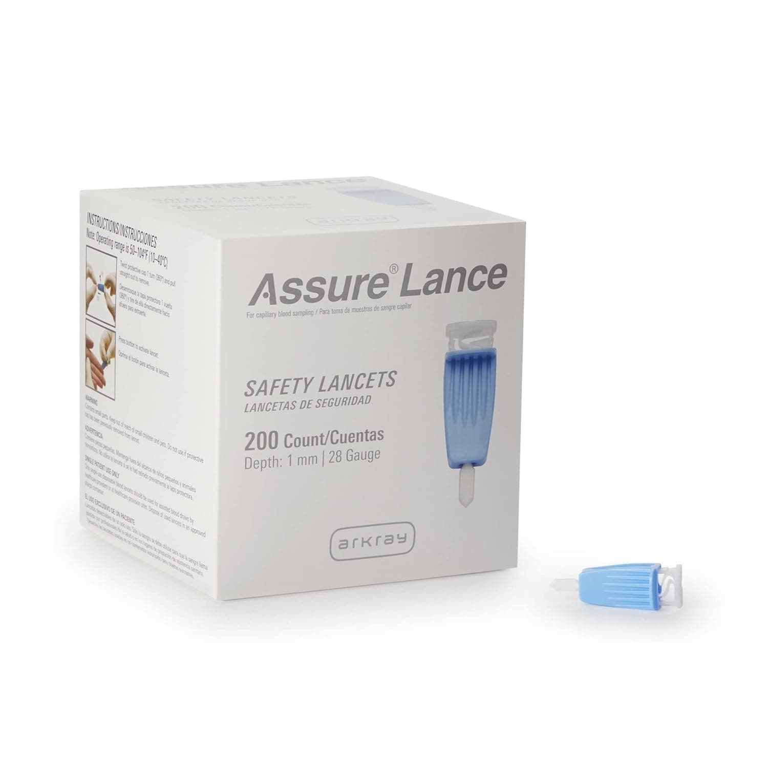 Arkray Assure Lance Micro Flow Safety Lancet 28 gauze, 1mm Pen Depth - Box of 200