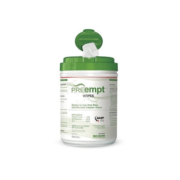 PREempt Surface Disinfectant Cleaner Canister Wipe, 6 x 7 Inch