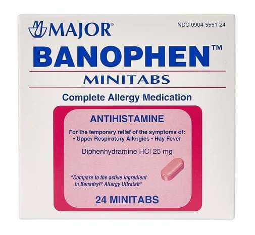Banophen Diphenhydramine HCl Allergy Relief Tablet - Bottle of 24