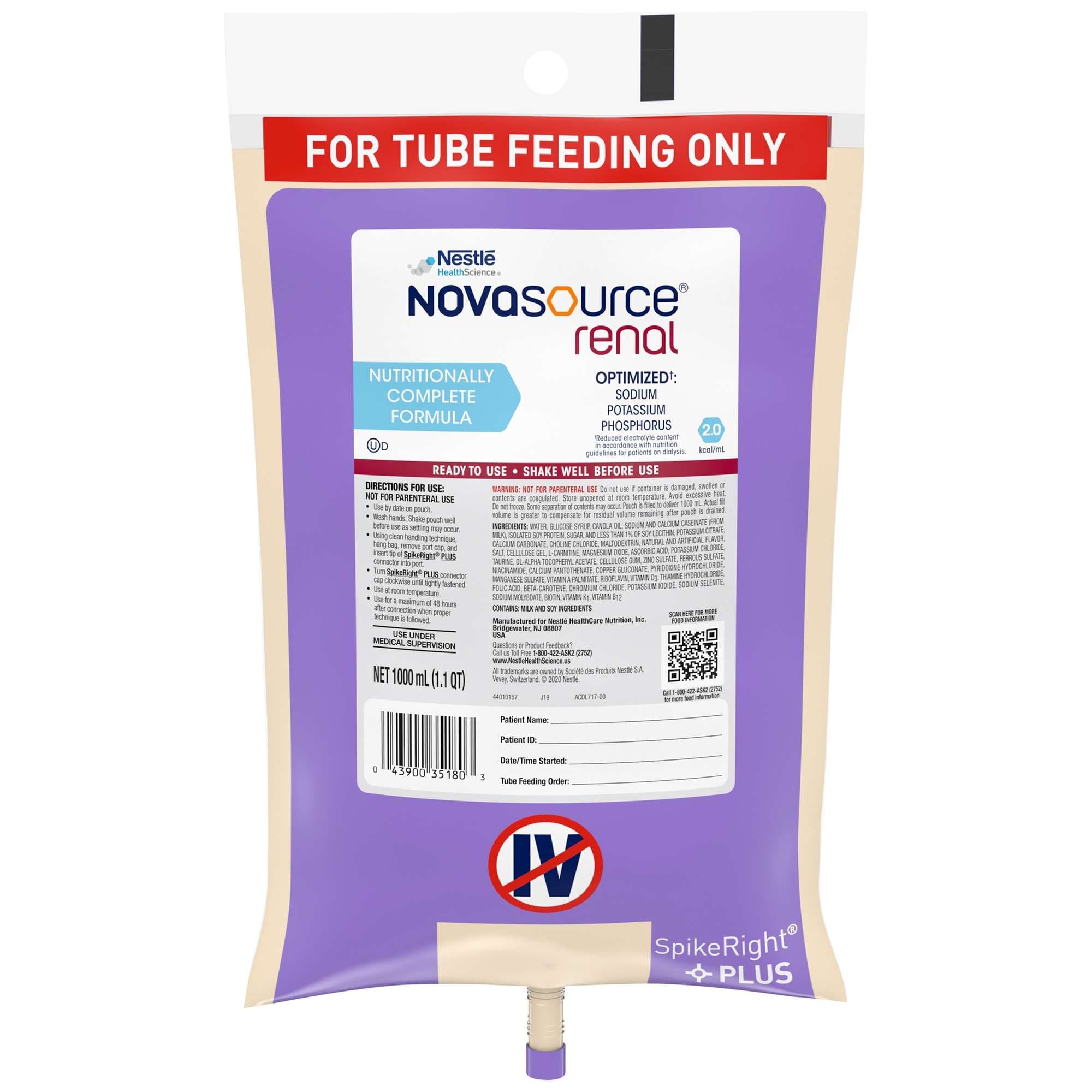Novasource Renal Ready to Hang Tube Feeding Formula