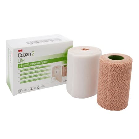 3M Coban 2 Lite 2 Layer Compression Bandage, Tan-White - Image 1