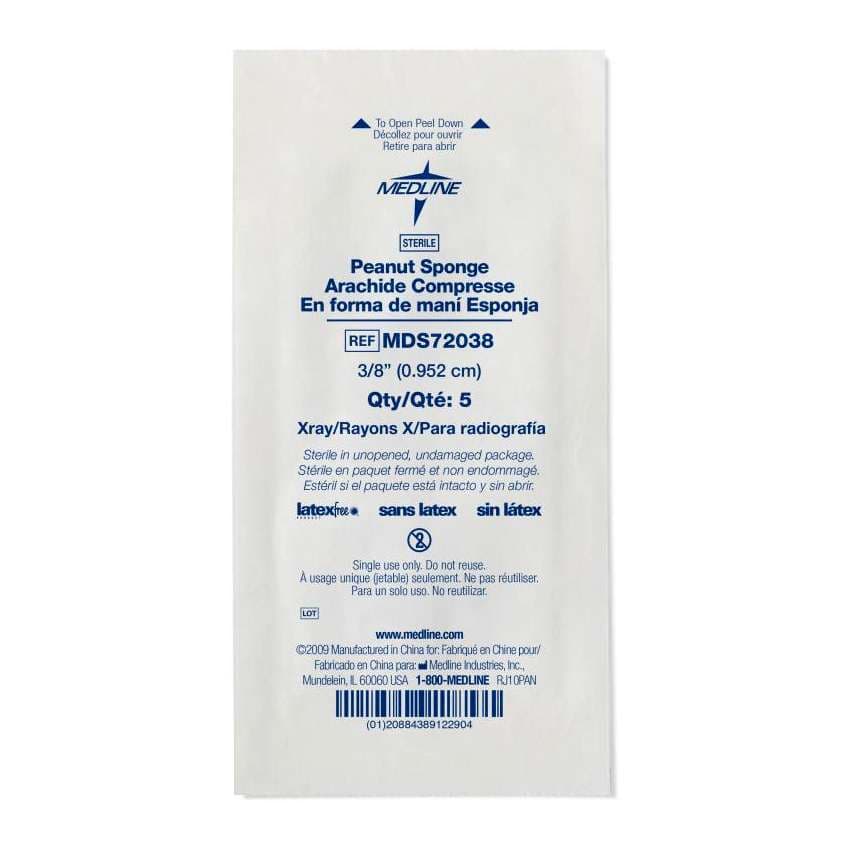 Medline X-Ray Detectable Sterile Peanut Sponge, Small, 3/8" - Package of 5 - Image 1