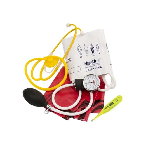 Hopkins Single Patient Use MRSA Kit with thermometer Pocket Aneroid Yellow Plastic Cuff Child Cuff - Image 1