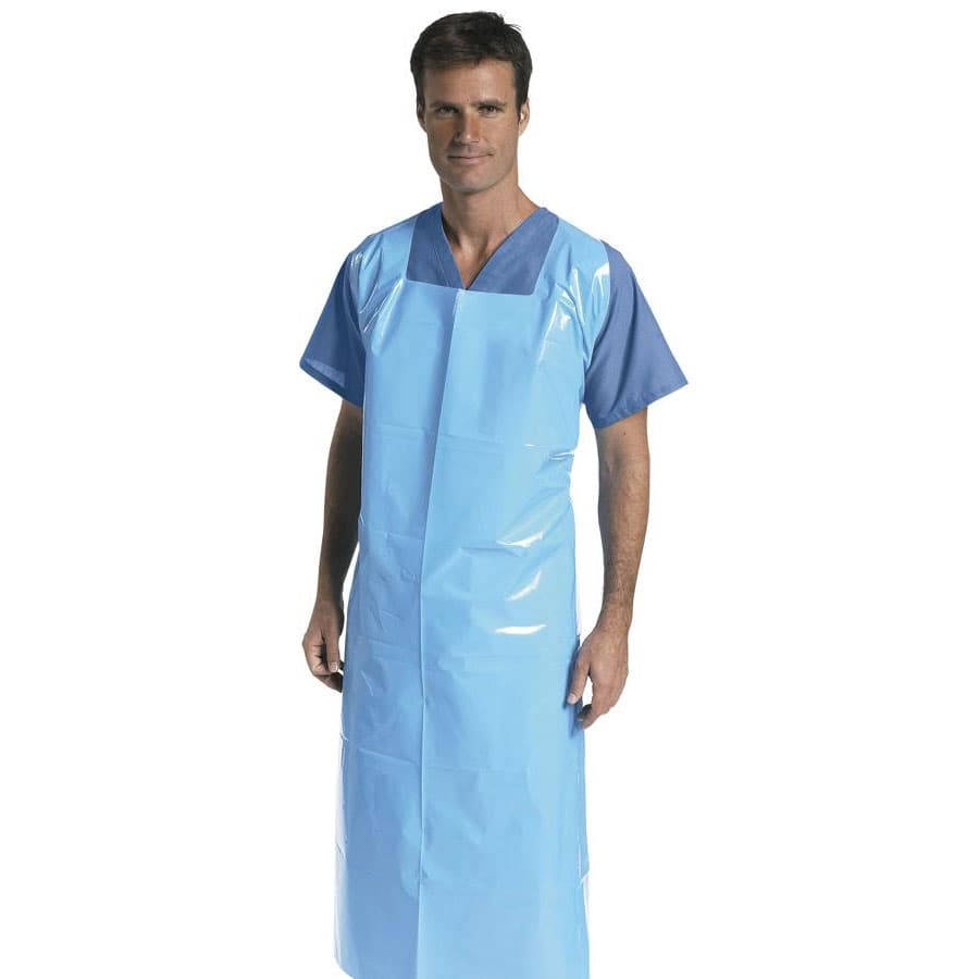 Medline Heavyweight Plastic Pullover Apron, Blue, 41 x 62 Inch - Case of 100