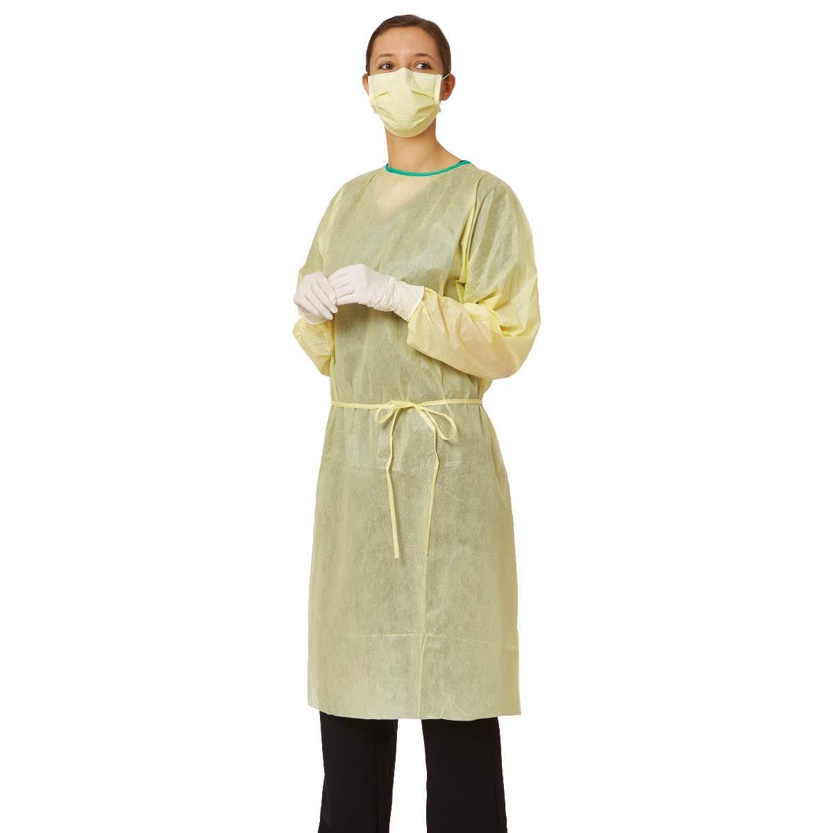Medline Disposable SMS Medium-Weight Yellow Isolation Gown, Large - Case of 100 - Image 1