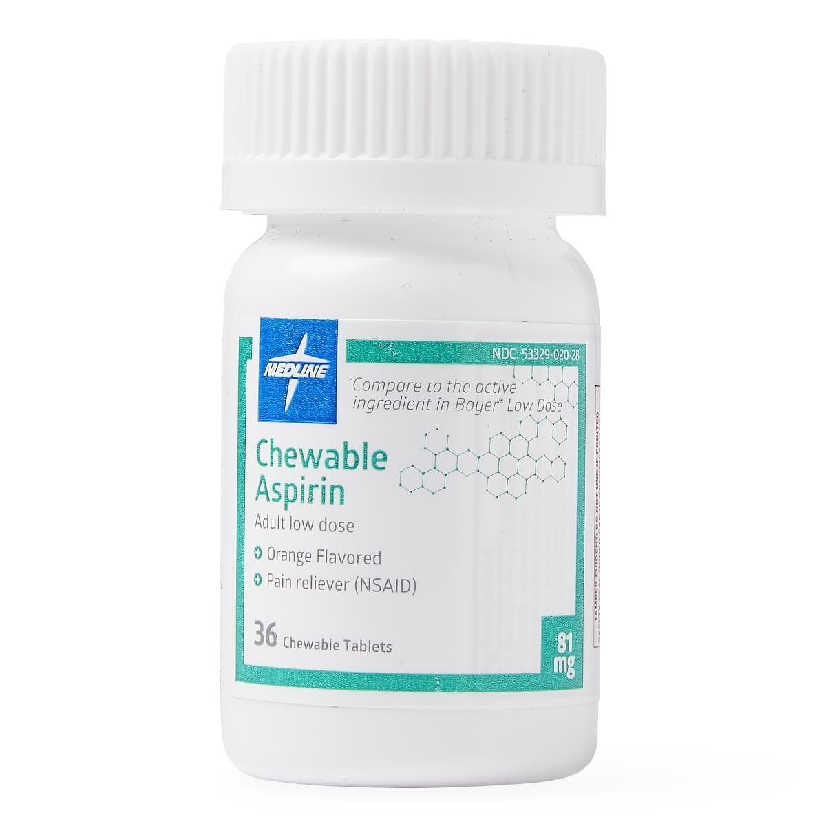 Medline Aspirin Adult Low-Dose Chewable Tablets, Orange Flavor
