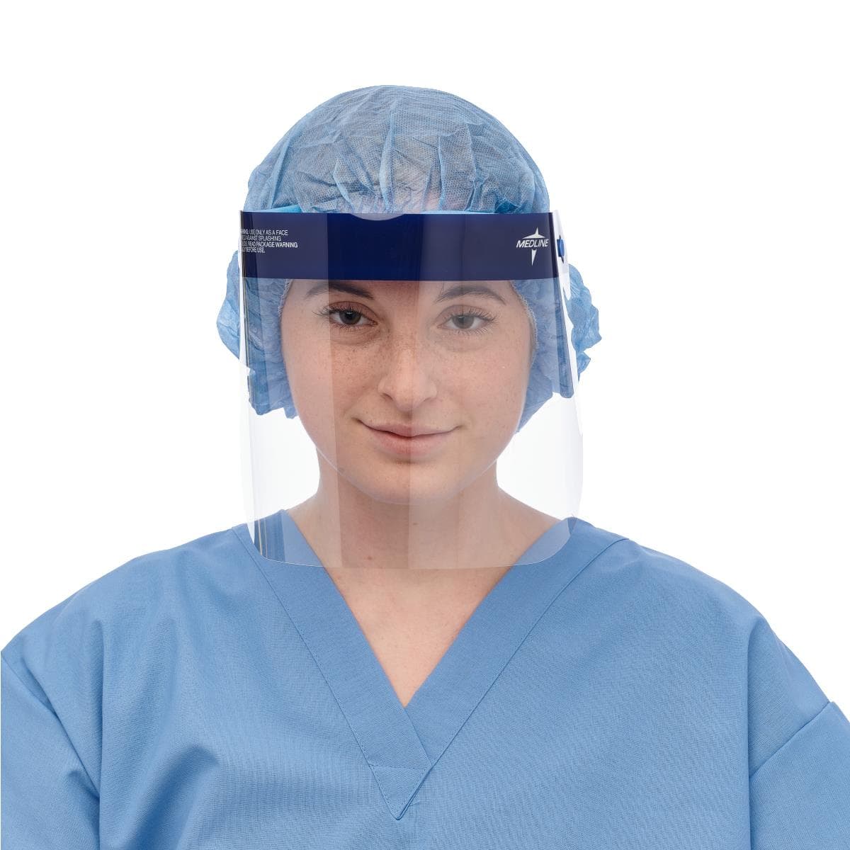 Medline Full Length Disposable Face Shields with Foam Top and Elastic Band, 7.5 Inch