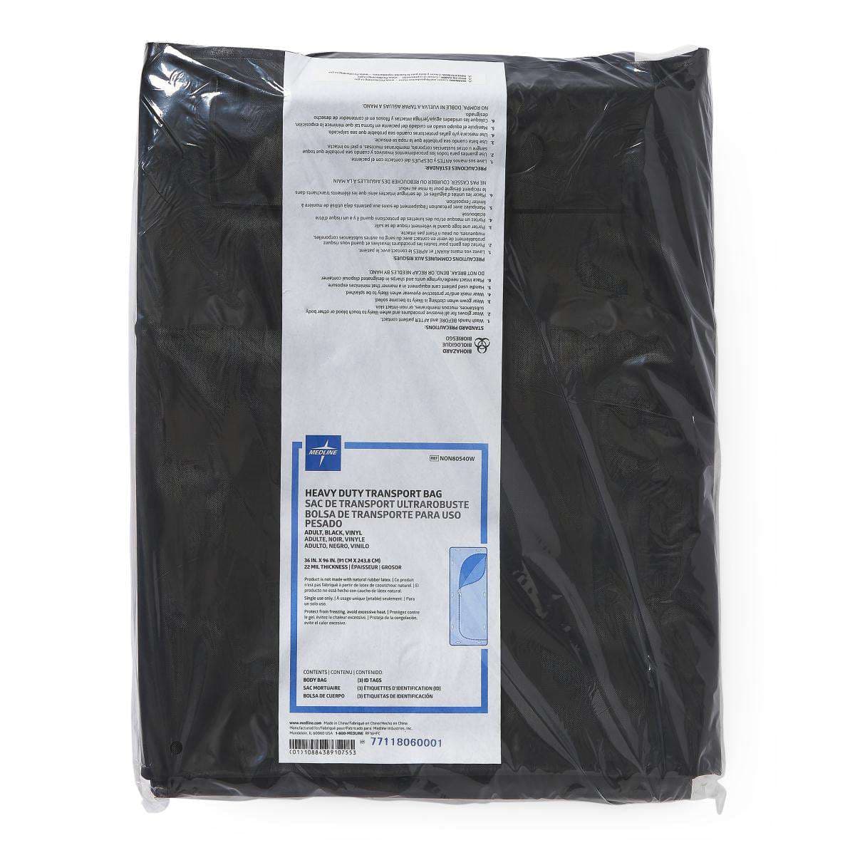 Medline Adult Black Vinyl Disaster Body Bag with Metal Zipper, 650 lb. Limit, Black - Case of 5 - Image 1