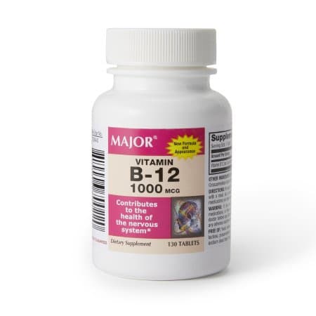 Major Vitamin B12 Supplement Tablet, 1000 mcg - Bottle of 130 - Image 1
