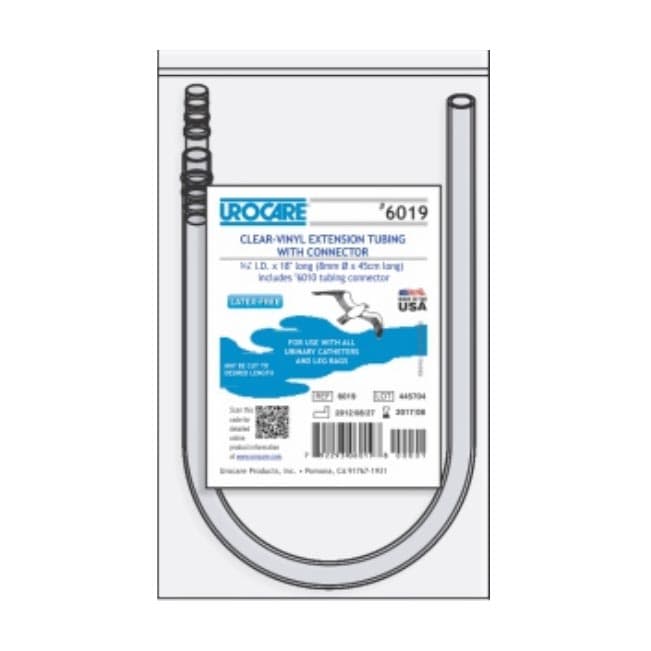 Urocare Clear Vinyl Tubing with Connector, 0.31" I.D. x 18"L, Non-Sterile - Each - Image 1