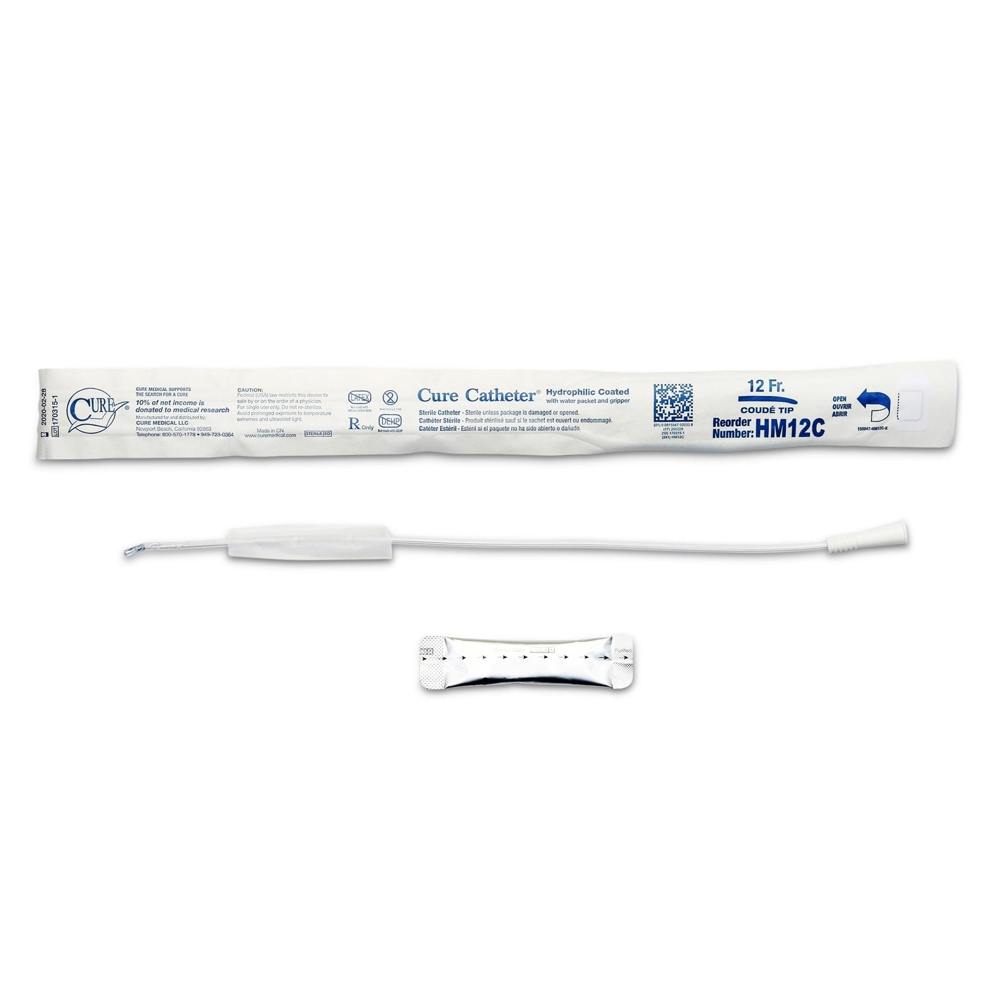Cure Hydrophilic Catheter for Men, Coude Tip