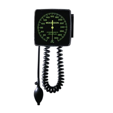 LUMEON 2-Tubes Wall Mount Aneroid Sphygmomanometer with Cuff, Black, Large