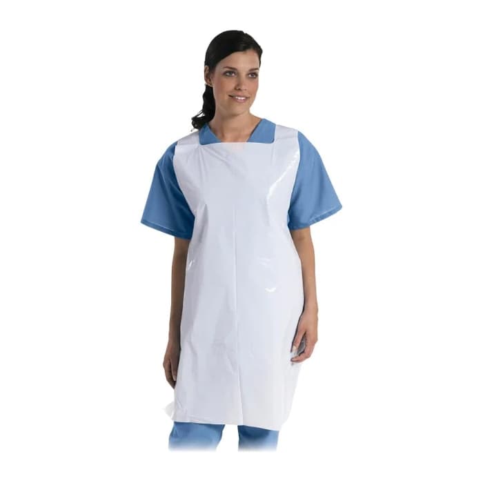 Medline Protective Poly Disposable Apron 24" x 42" White Lightweight Pullover - Box of 100