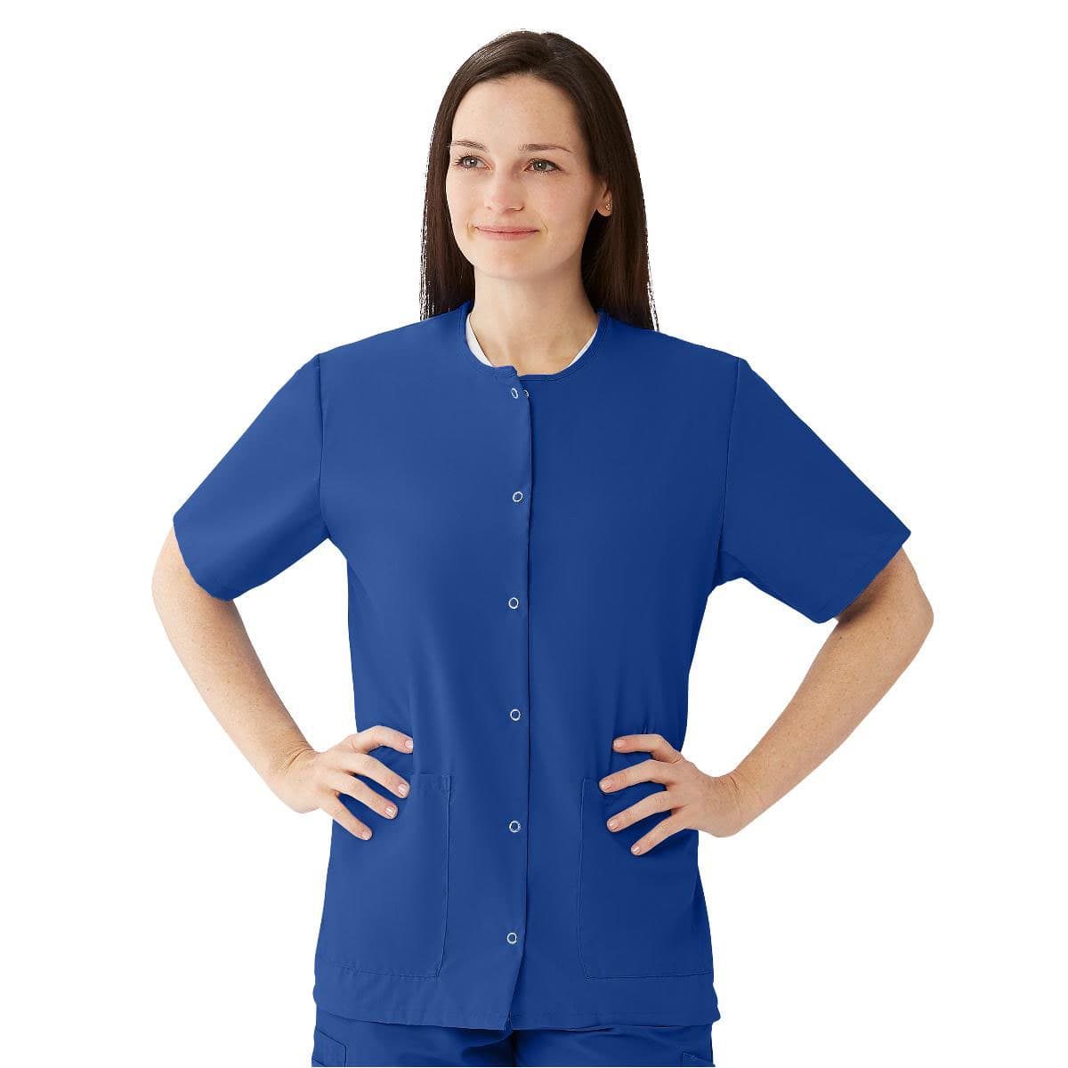 Medline Women's Snap-front Jewel-neckline Scrub Top