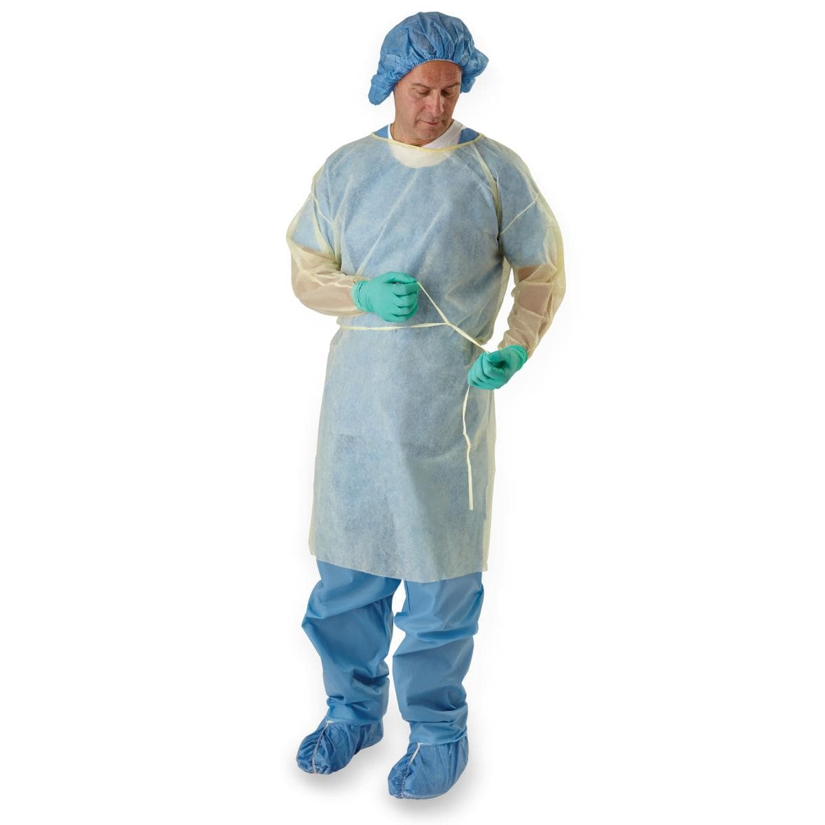 Medline Classic Cover Lightweight Spunbond Polypropylene Gowns with Waist and Neck Ties - Image 1