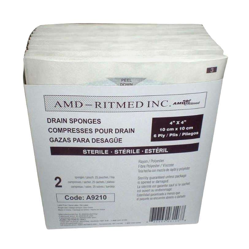 AMD Fenestrated Square Drain Sponge Gauze, 4 x 4 Inch - Image 1