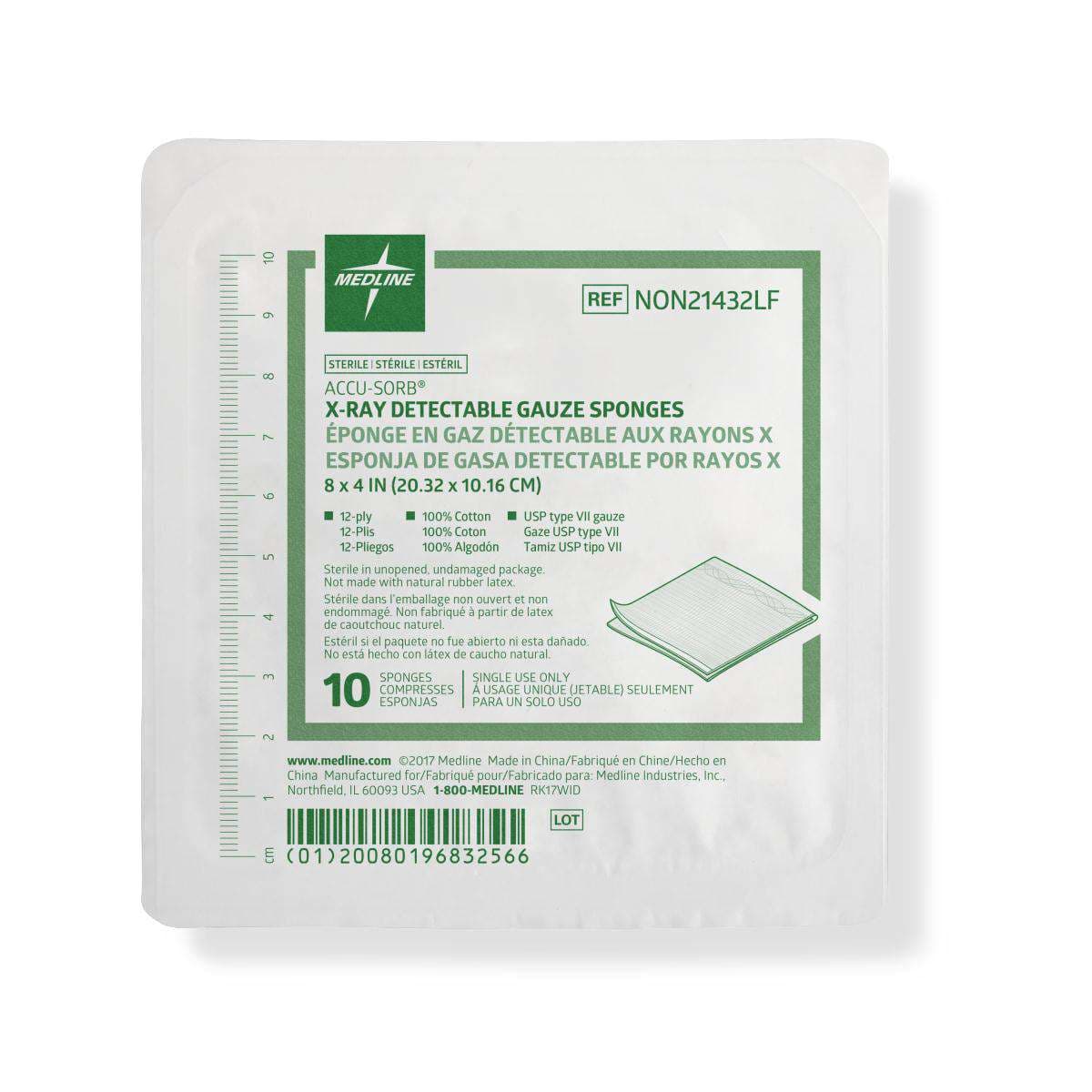 Medline Sterile 100% Cotton X-ray Detectable Gauze Sponges - Image 1