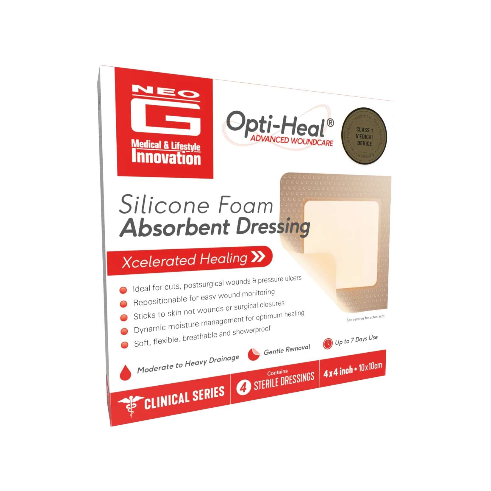 Neo G Silicone Foam Absorbent Dressing, 4 x 4 Inch - Box of 4