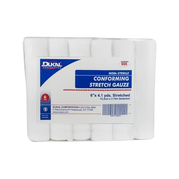 Dukal Conforming Bandage White 6 Inch x 4-1/10 Yard 8-Ply Roll Shape - Image 1