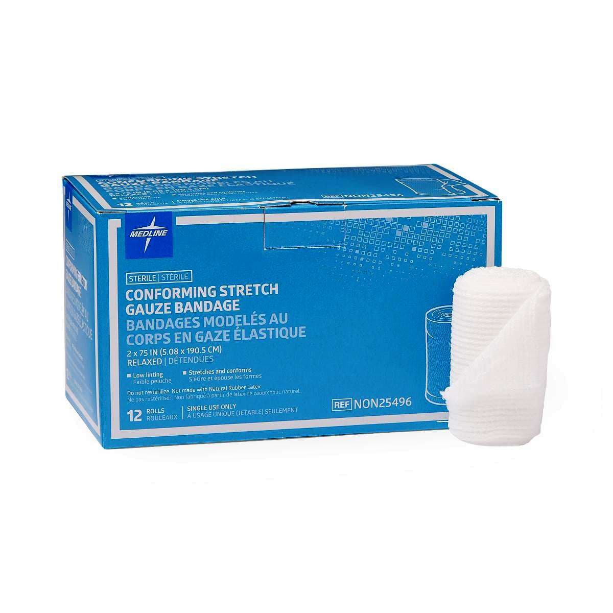 Medline Sof-Form Conforming Stretch Gauze Bandage, 2 x 75 Inch - Box of 12 - Image 1