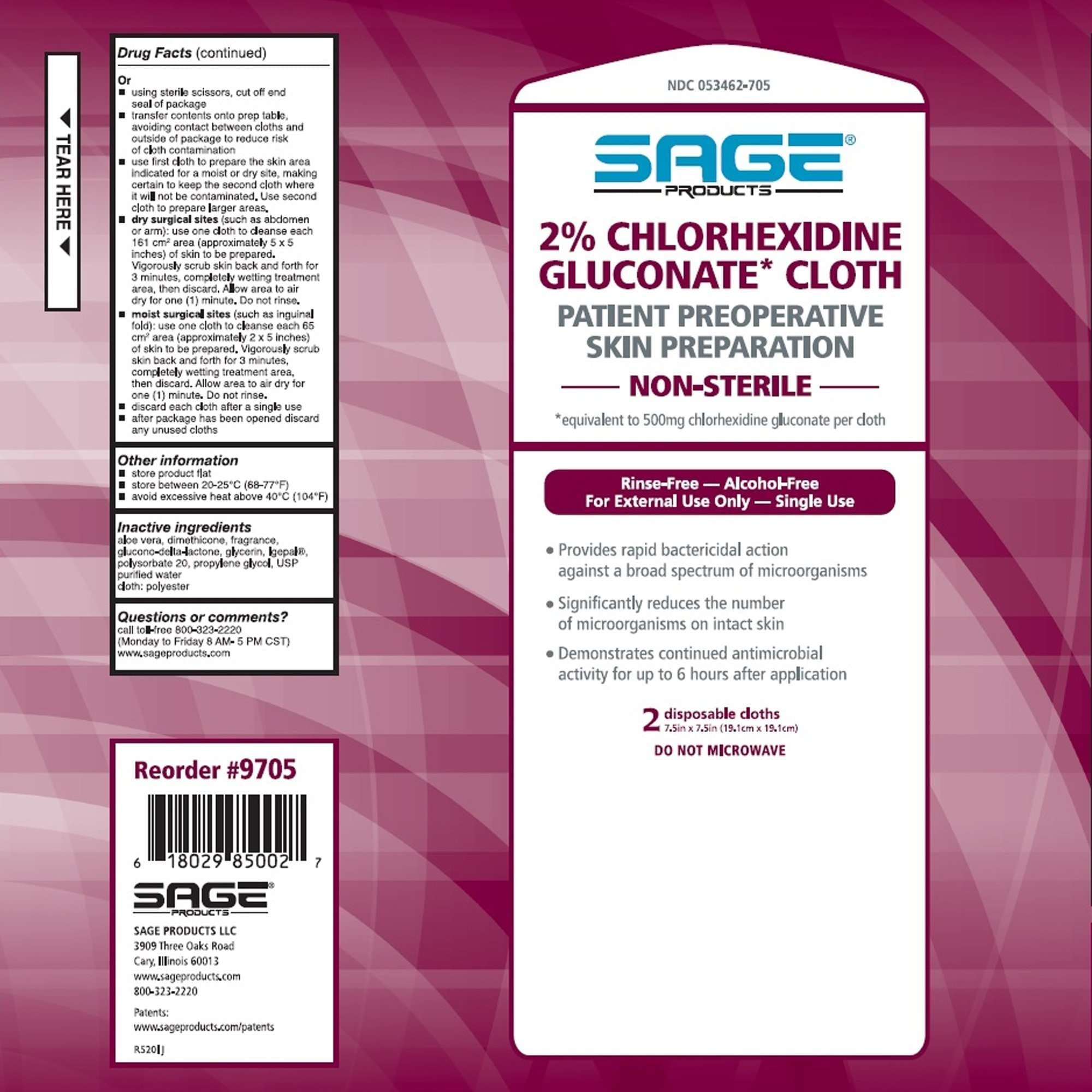 Sage 2% Chlorhexidine Gluconate Preoperative Skin Prep Wipe - Image 3