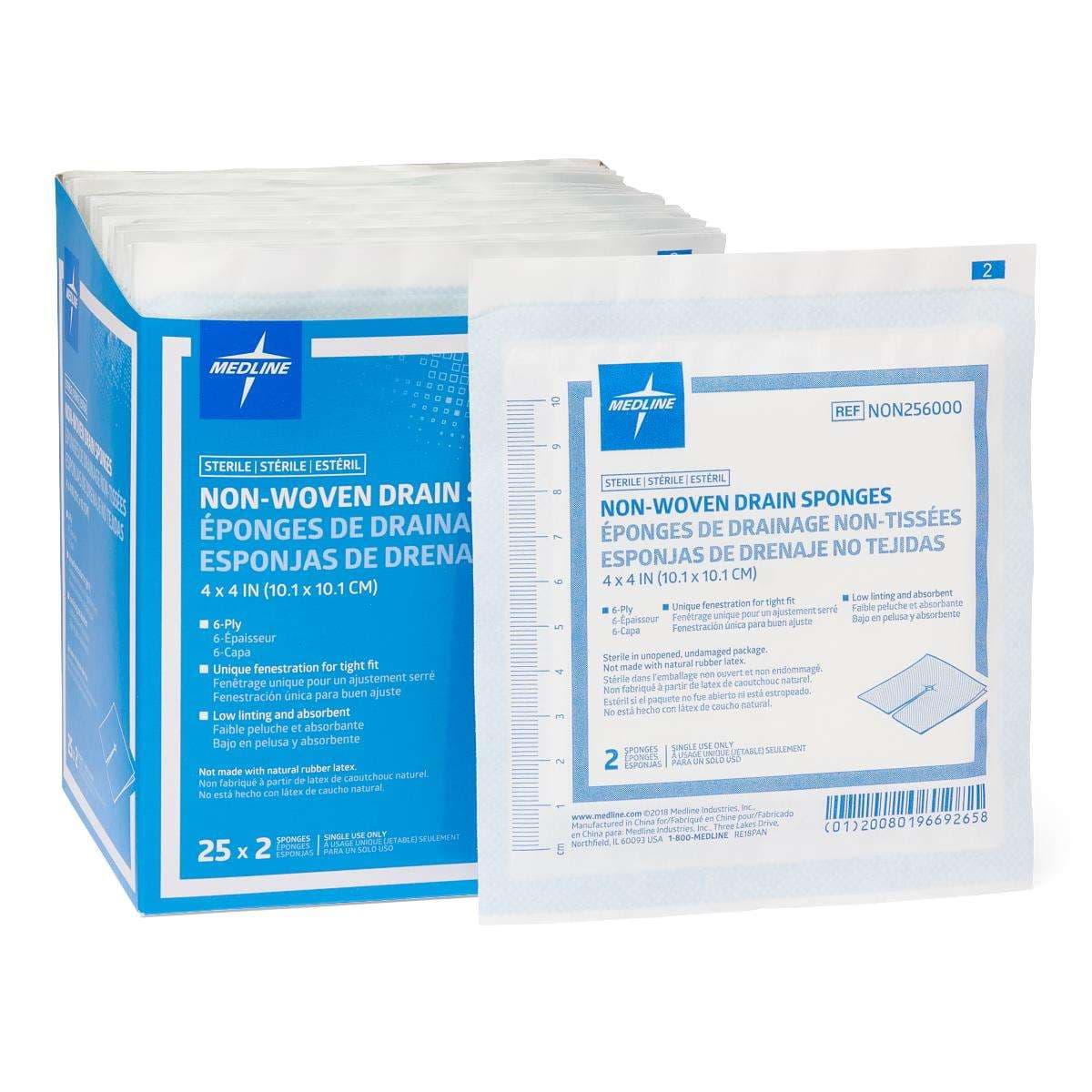 Medline Sterile Nonwoven Gauze Drain Sponges - Image 1