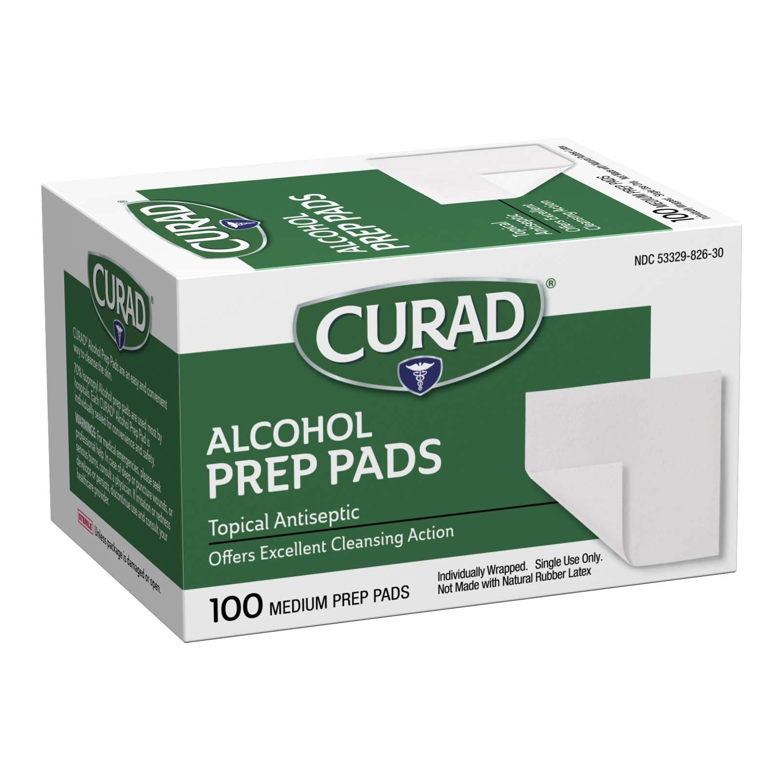 Medline Curad Alcohol Prep Pads for Wound Care, Medium - Box of 100