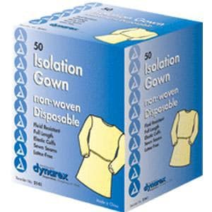 Dynarex Isolation Gown with Ties, Yellow - Case of 50