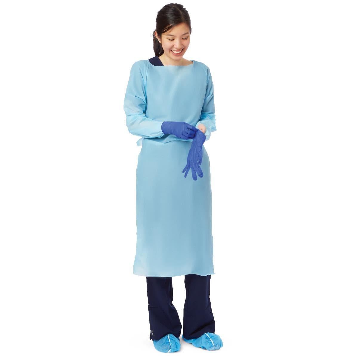 Medline Standard Polyethylene Isolation Gowns with Thumb Loop - Image 2