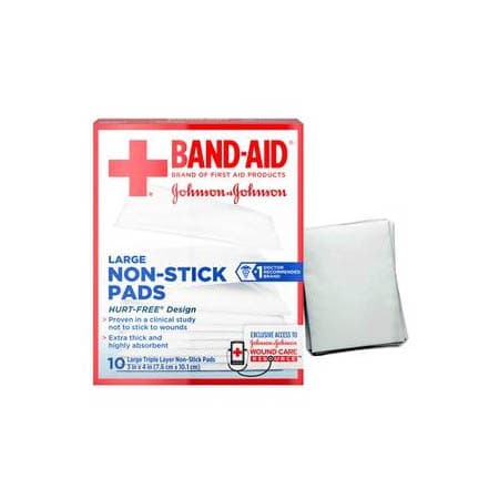 Johnson and Johnson Band-Aid First Aid Triple Layer Non-Stick Pads, Large, 3 x 4 Inch - Box of 10 - Image 1