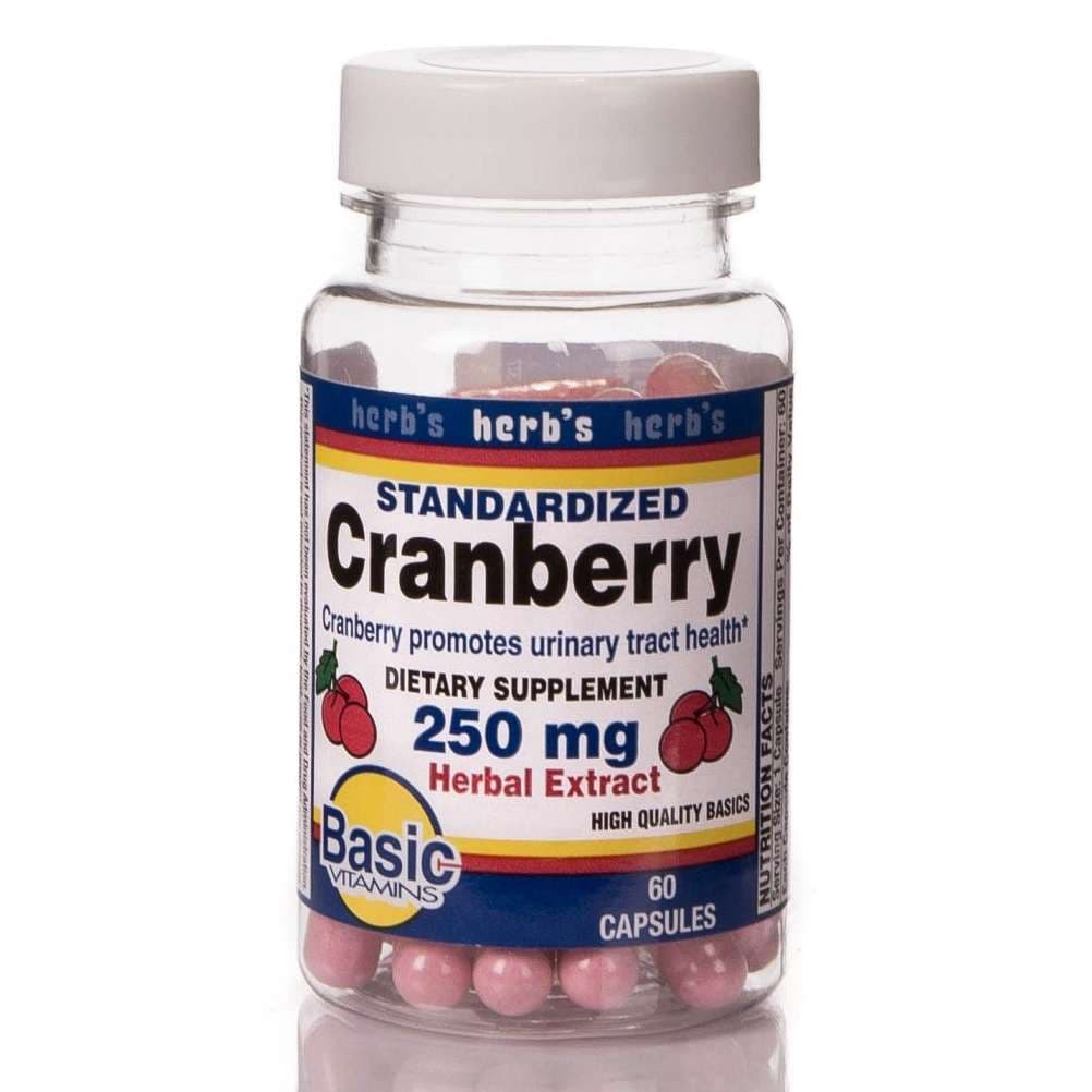 Basic Vitamins Cranberry Extract Dietary Supplement Capsule, 250 mg-30% Strength