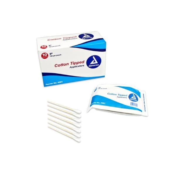 Dynarex Swabstick 3 Inch Wood Shaft NonSterile Cotton Tip - Image 1